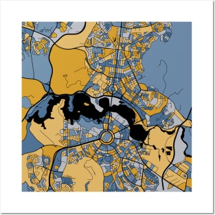 Canberra Map Pattern in Blue & Gold Posters and Art